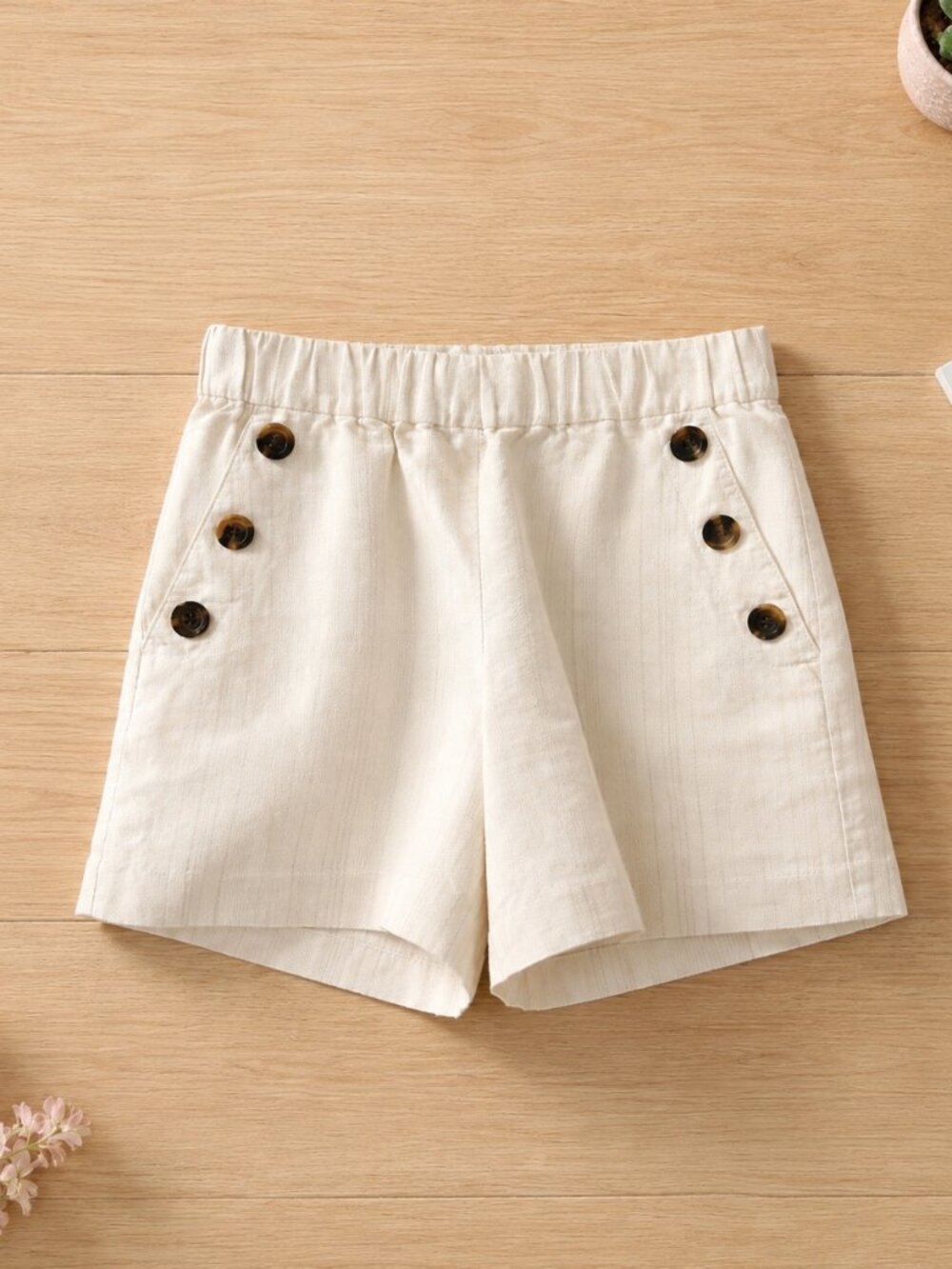 Ann Taylor Cream Linen Blend Sailor Button Shorts Size S Pull On Summer